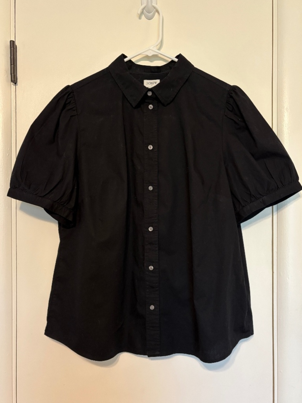 J. Crew #BY355 Women's S/S Puff-Sleeve Cotton Poplin Shirt Top Blouse XL Black